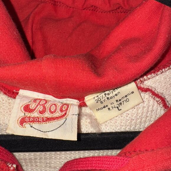 Vintage 80s NWOT Bog Sports Waffled Thermal Lined Red Hoodie Size Large - Picture 2 of 5